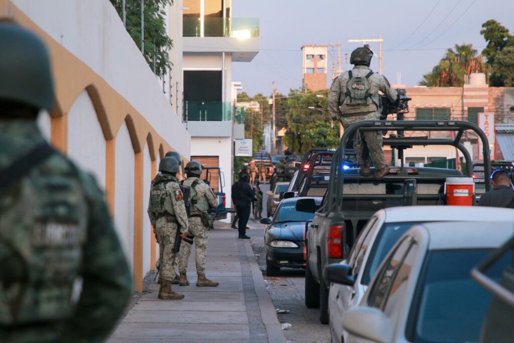 Soldiers of the Mexican Army patrol the streets of Culiacan, Sinaloa State, Mexico, on September 21, 2024.  / Credit: IVAN MEDINA/AFP via Getty Images