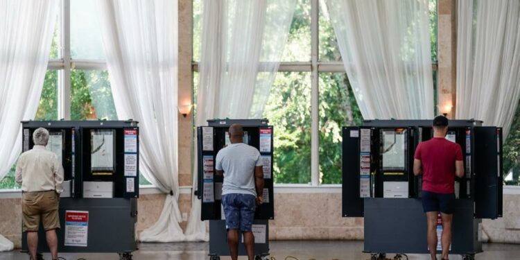 Voters cast ballots in Georgia's primary election at a polling location on May 21, 2024 in Atlanta, Georgia. The state’s election board has approved a controversial new measure (Getty Images)