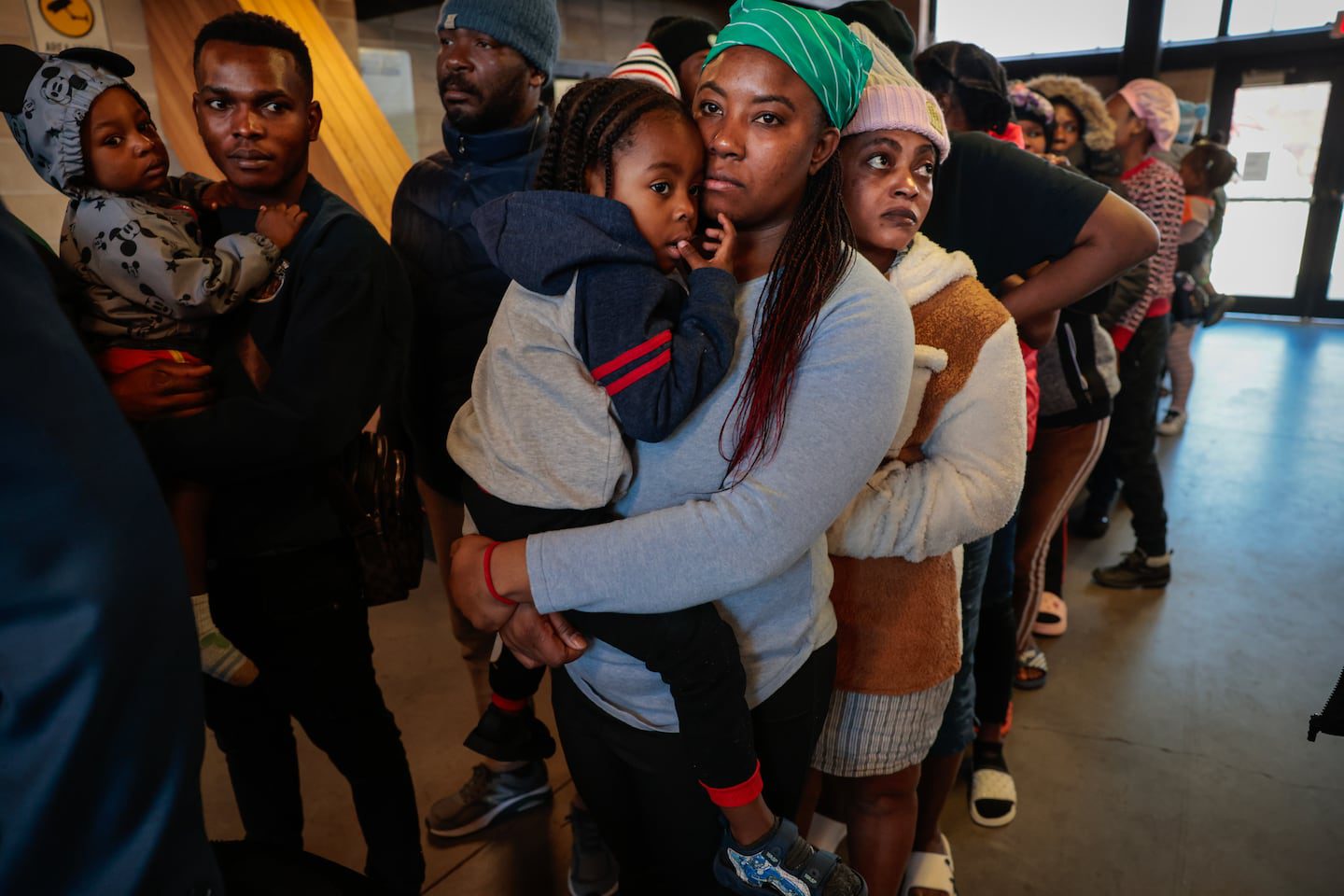 Donations were distributed to migrants at the state's new emergency overflow shelter at the Melnea A. Cass Recreational Complex in February 2024.