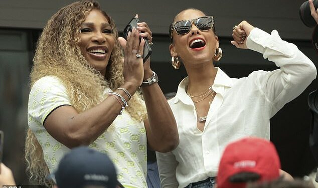 Serena Williams, 42, was having the time of her life with Alicia Keys while watching the US Open in Flushing, New York City on Sunday