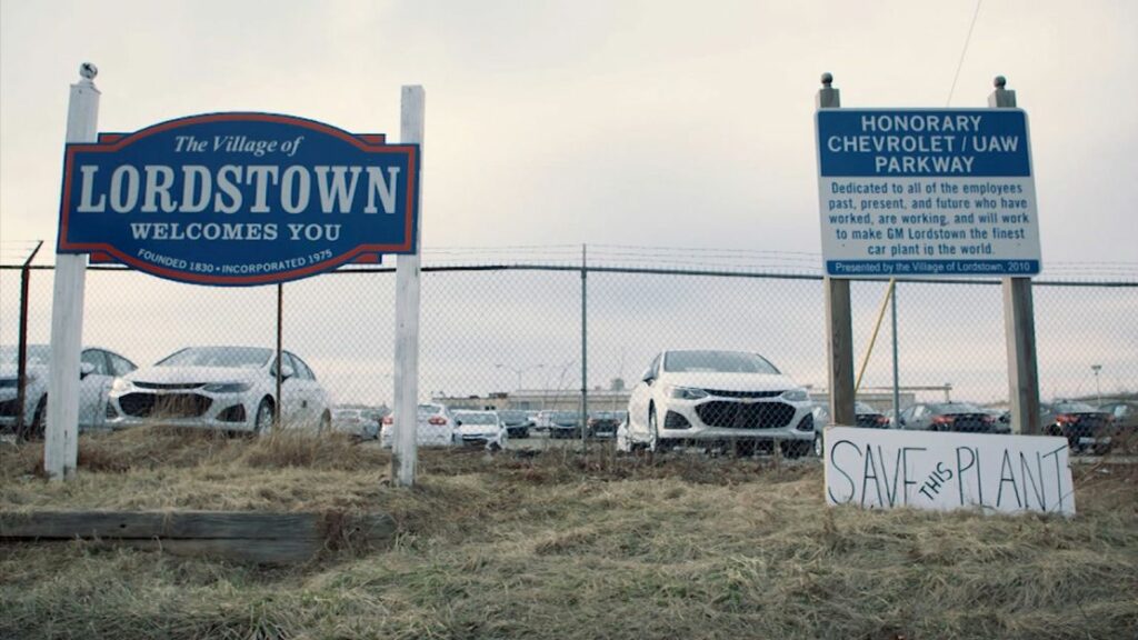 Signs seen outside the Lordstown plant before its closure.