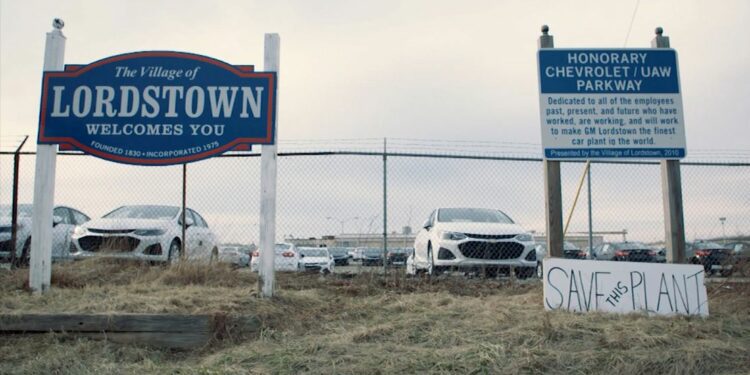 Signs seen outside the Lordstown plant before its closure.