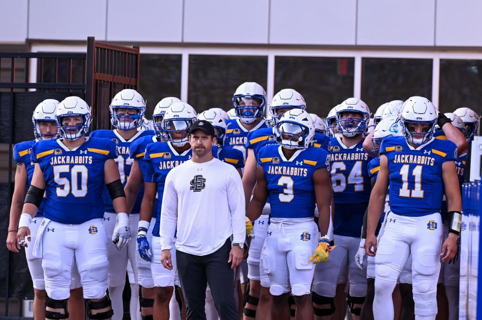 South Dakota State Jackrabbits wait to run out to the football field on Saturday, Sept. 7, 2024, at Dana J. Dykhouse Stadium in Brookings.