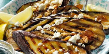 Grilled Eggplant with Fig, Feta and Walnuts