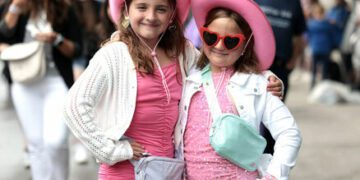 Taylor Swift Fans Avery, 10, and Hayden McFeely aged, 8, from America getting ahead of Saturday's concert. Picture: Leah Farrell/© RollingNews.ie