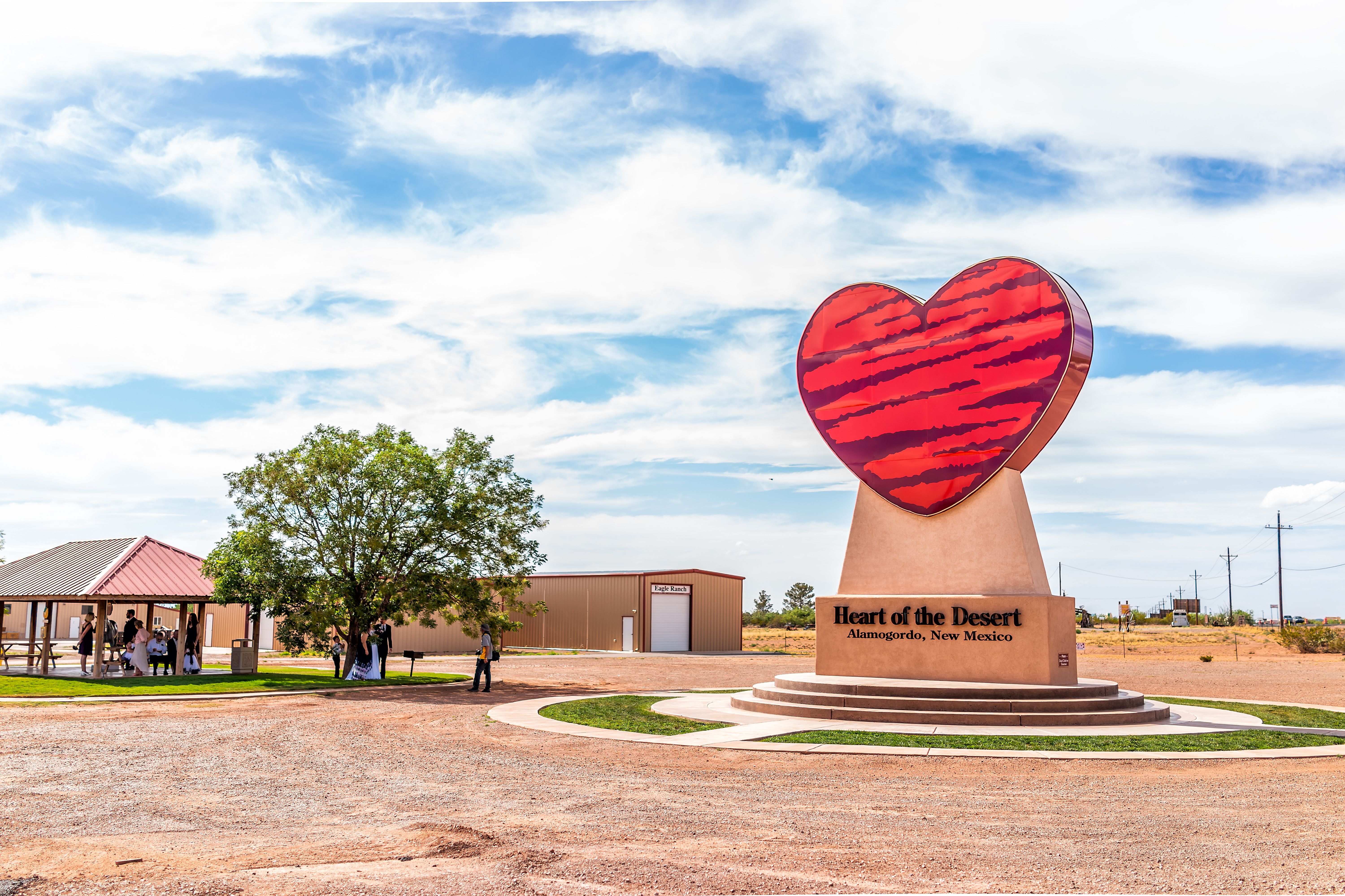 New Mexico pistachio tree farm with Heart of the Desert sign