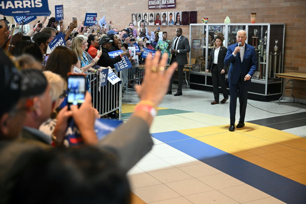 President Joe Biden speaks during a campaign event at Renaissance High School in Detroit, Michigan, U.S., July 12, 2024