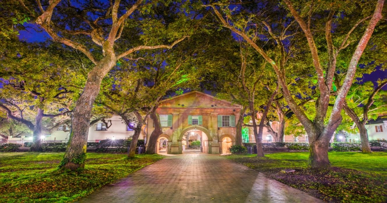 College of Charleston at night in Charleston, South Carolina, SC USA