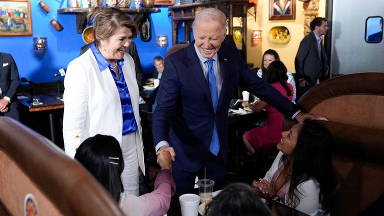 President Joe Biden met customers at a restaurant in Las Vegas before testing positive for COVID on Wednesday (AP Photo/Susan Walsh)