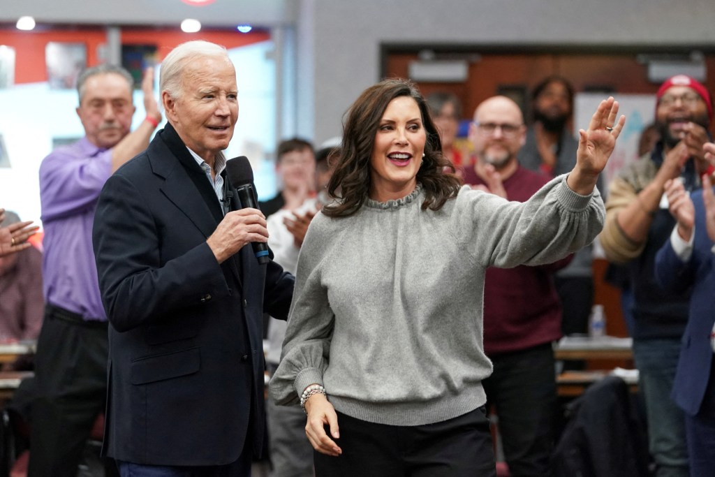 Joe Biden speaks next to Michigan Gov. Gretchen Whitmer.