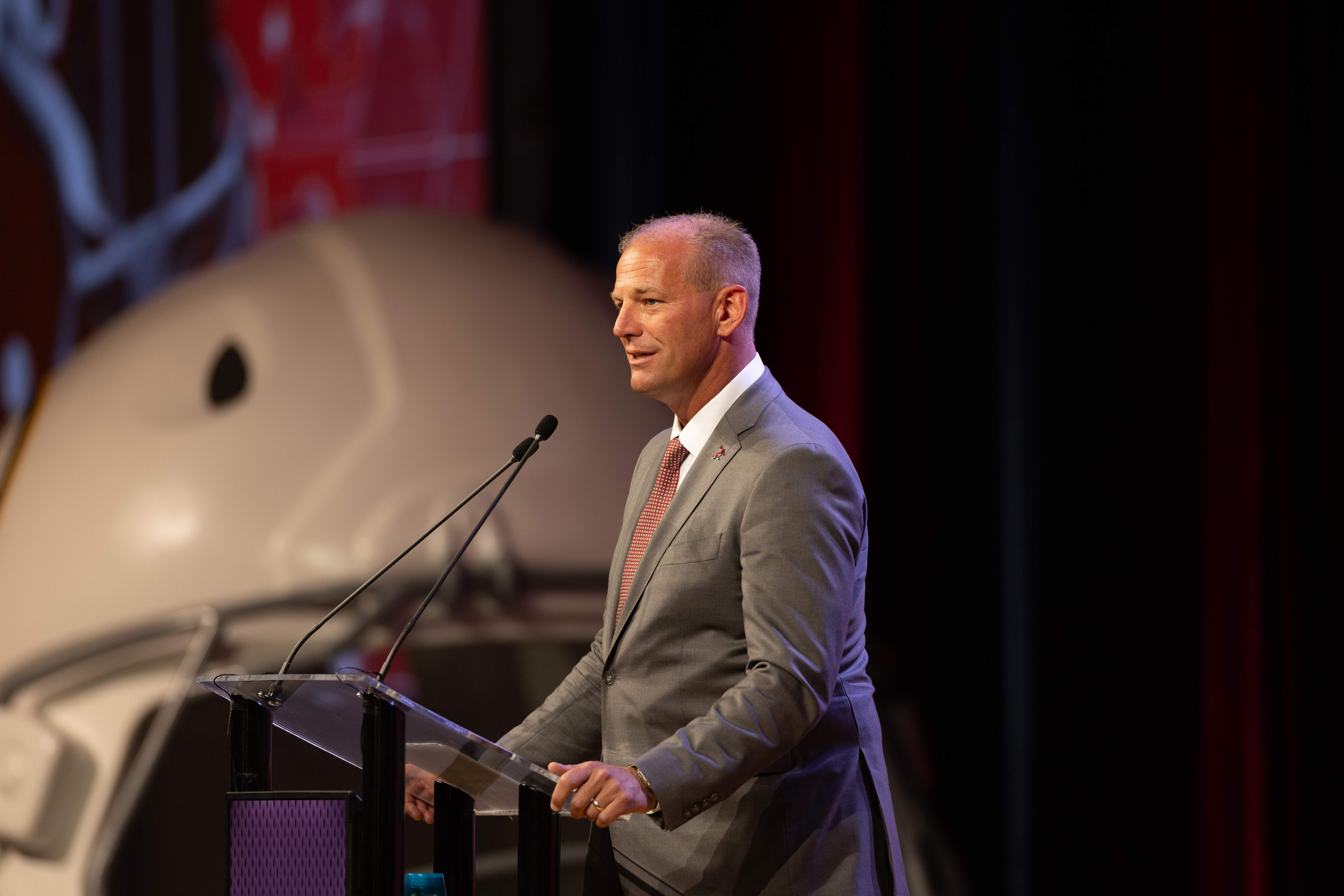 Jul 17, 2024; Dallas, TX, USA; Alabama head coach Kalen DeBoer speaking at Omni Dallas Hotel. Mandatory Credit: Brett Patzke-USA TODAY Sports