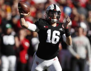 Nebraska Cornhuskers quarterback Noah Vedral (16) throws against the Indiana Hoosiers in the first half at Memorial Stadium.