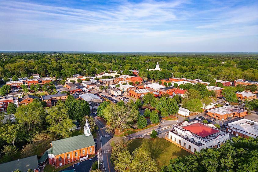 Aerial view of downtown Madison, Georgia.