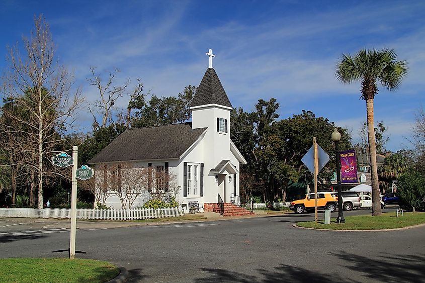 Our Lady Star of the Sea Catholic Church is one of the oldest religious structures located within the St. Marys Historic District in St. Marys, GA, via William Silver / Shutterstock.com