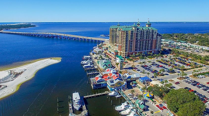 Aerial view of Destin cityscape and coastline