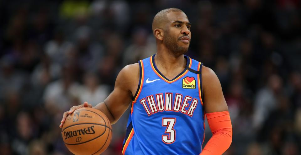 Jan 29, 2020; Sacramento, California, USA; Oklahoma City Thunder guard Chris Paul (3) during the game against the Sacramento Kings at Golden 1 Center. Mandatory Credit: Sergio Estrada-USA TODAY Sports