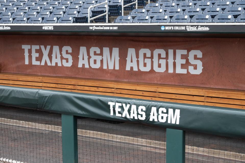 Jun 22, 2024; Omaha, NE, USA; General view of signage before the game between the Tennessee Volunteers and the Texas A&M Aggies at Charles Schwab Field Omaha. Mandatory Credit: Steven Branscombe-USA TODAY Sports