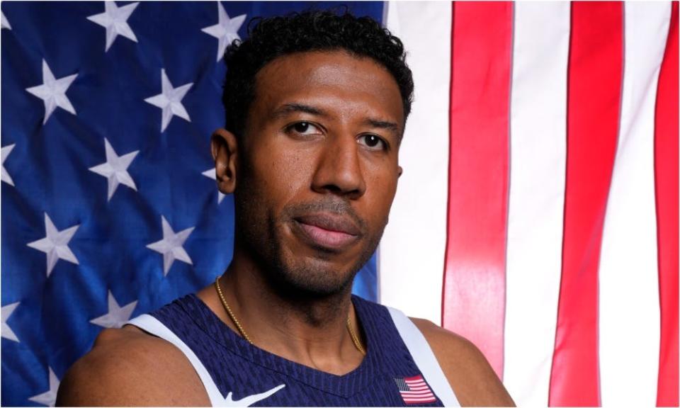 Apr 17, 2024; New York, New York, USA; U.S. Olympic athlete Kareem Maddox poses for a photo at the Team USA Media Summit at Mariott Marquis. Mandatory Credit: Robert Deutsch-USA TODAY Sports ORG XMIT: IMAGN-874831 ORIG FILE ID: 20240418_jla_jo9_031.jpg