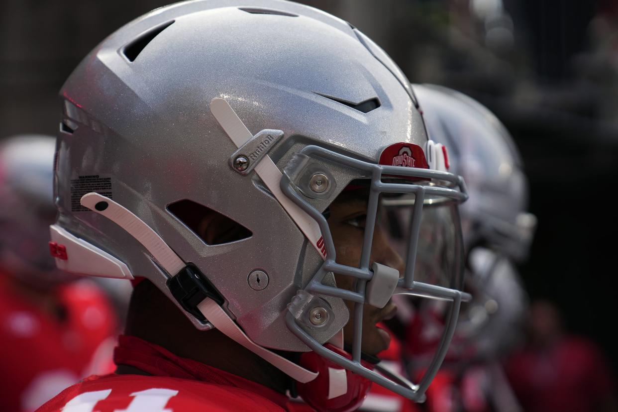 Sep 16, 2023; Columbus, Ohio, USA; Ohio State Buckeyes linebacker C.J. Hicks (11) gets ready to take the field before their game against Western Kentucky Hilltoppers at Ohio Stadium.