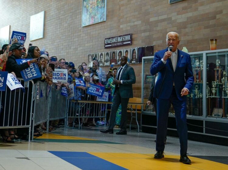 President Joe Biden speaks during a campaign event at Renaissance High School in Detroit, Michigan, U.S., July 12, 2024