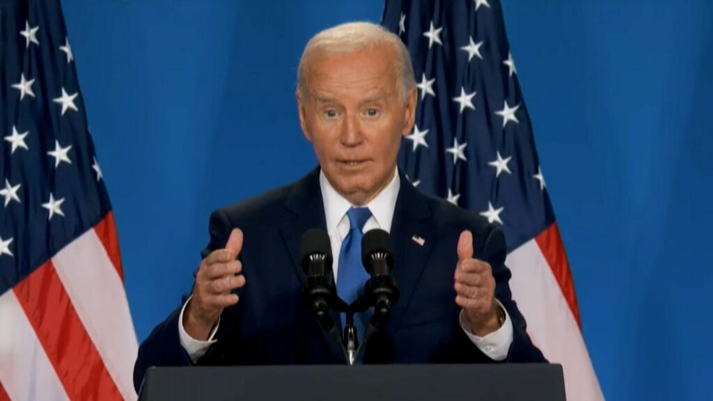 Did President Joe Biden use a teleprompter at his press conference?