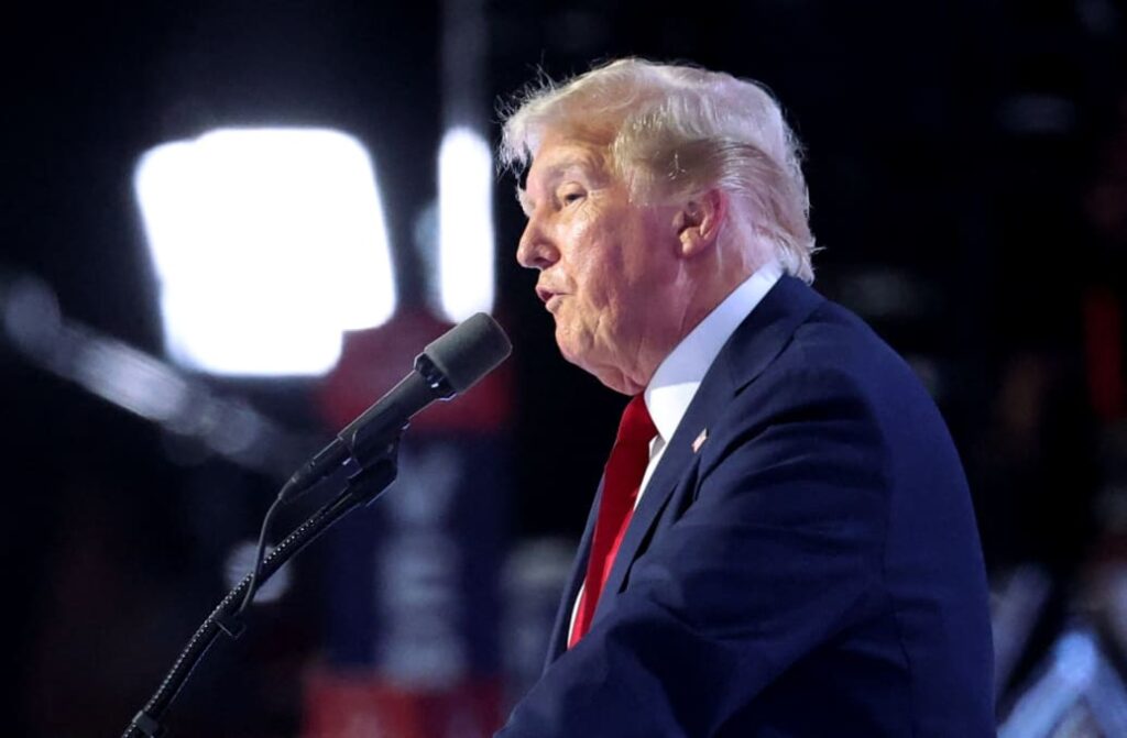 Former president Donald Trump speaks at the Republican National Convention on July 18.