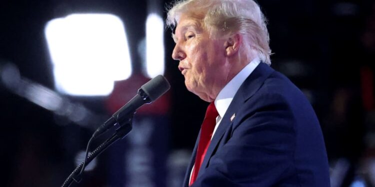 Former president Donald Trump speaks at the Republican National Convention on July 18.