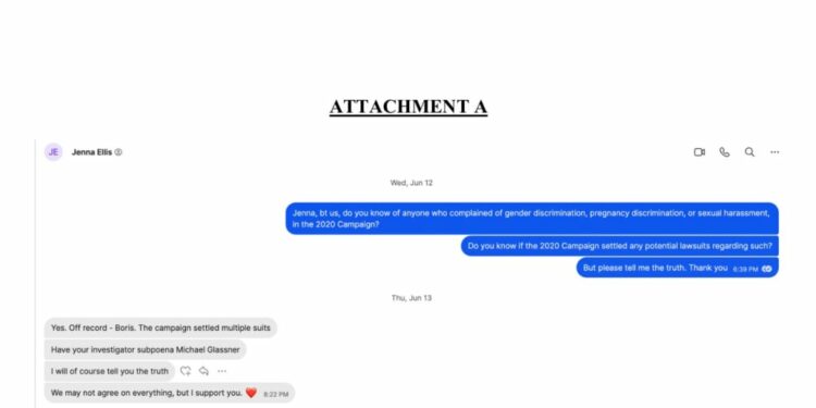 Text messages allegedly between A.J. Delgado and Jenna Ellis.