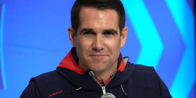 Feb 27, 2024; Indianapolis, IN, USA; New York Giants general manager Joe Schoen speaks during a press conference during the NFL Scouting Combine at Indiana Convention Center. Mandatory Credit: Kirby Lee-USA TODAY Sports