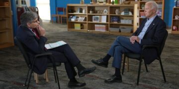 George Stephanopoulos and President Joe Biden in sit-down interview on ABC.