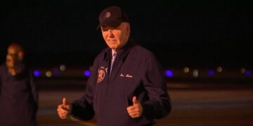 Joe Biden gives a thumbs up after arriving back in Delaware Pic: AP