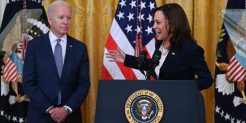 Joe Biden dials into Harris's campaign debut