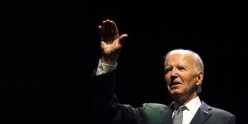 TOPSHOT - US President Joe Biden waves on stage during the Vote To Live Properity Summit at the College of Southern Nevada in Las Vegas, Nevada, on July 16, 2024. (Photo by Kent Nishimura / AFP) (Photo by KENT NISHIMURA/AFP via Getty Images)