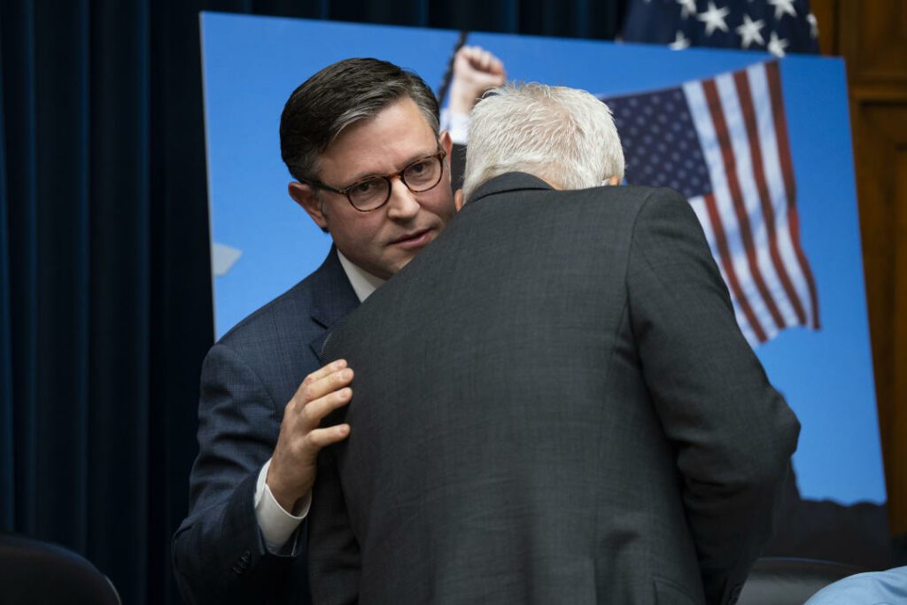 WASHINGTON DC, UNITED STATES - JULY 22: House Speaker Mike Johnson attends a House of Representatives Oversight Committee hearing on the Attempted Assassination of former President Donald J. Trump. (Photo by Mostafa Bassim/Anadolu via Getty Images)