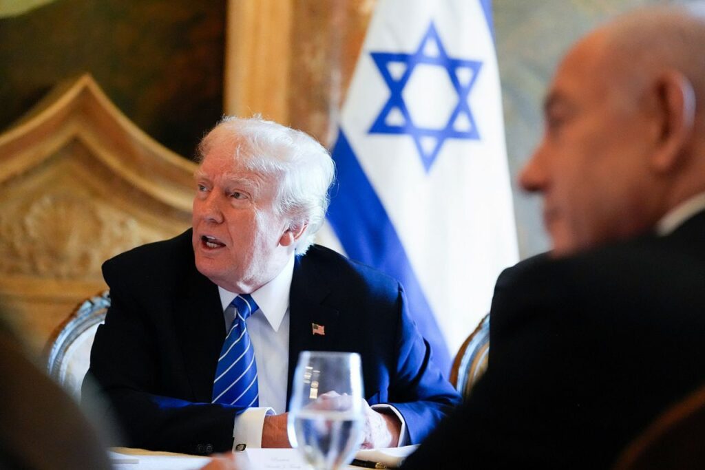 Republican presidential candidate and former President Donald Trump meets with Israeli Prime Minister Benjamin Netanyahu at Trump's Mar-a-Lago estate in Palm Beach, Florida on July 26.