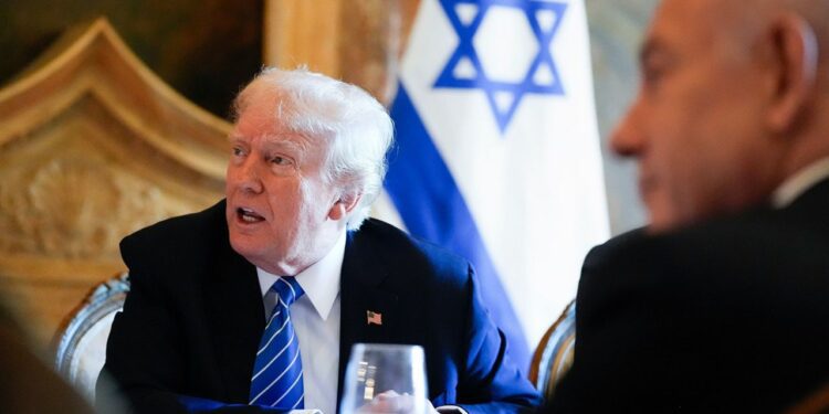 Republican presidential candidate and former President Donald Trump meets with Israeli Prime Minister Benjamin Netanyahu at Trump's Mar-a-Lago estate in Palm Beach, Florida on July 26.