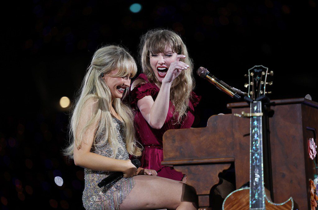 Taylor Swift performs with Sabrina Carpenter at Accor Stadium on Feb. 23, 2024 in Sydney, Australia.Swift performs with Sabrina Carpenter at Accor Stadium on February 23, 2024 in Sydney, Australia. (Photo by Don Arnold/TAS24/[SOURCE] for TAS Rights Management)