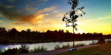 Sunset over the Clark River in Missoula, Montana