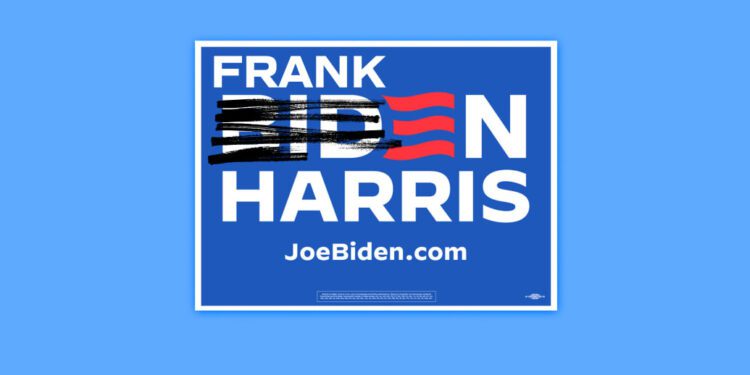 A photo illustration of a Biden Harris yard sign for Al Franken.