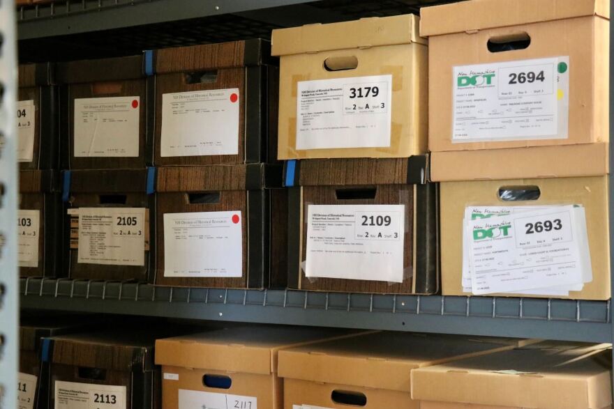 Hundreds of boxes of archaeological finds are stored at the Airport Road facility in Concord.