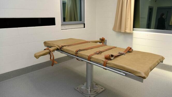 This undated handout image courtesy of Utah Department of Corrections shows the lethal injection table in the execution chamber.