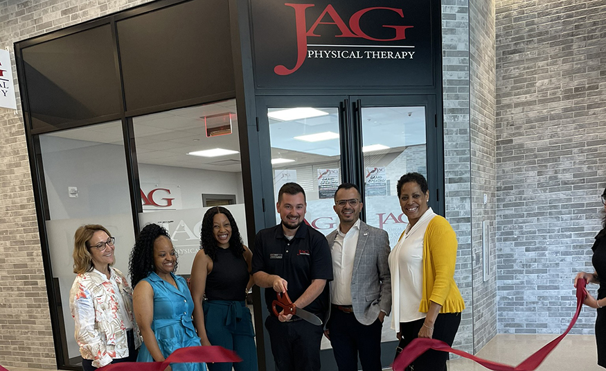 Newark leadership and Onyx Equities helped JAG Physical Therapy celebrate the grand opening of its location at Gateway Center June 18. The office is JAG's second in Newark. Onyx Equities is the owner and developer of Gateway Center, which also features dining options including Uncle Willie’s Wings, Jersey Mike’s, Dunkin’ and Mökbar with Kamasu by Kissaki coming soon. Additional services currently include One Step Ahead Learning and Performing Arts Center. From left: Roseann Smith, Onyx Equities; Andrea Mason, Invest Newark; Juleen Hendrickson, JAG PT; Nicolas Del Valle Sanchez, JAG PT; Andrew Atalla, JAG PT; Tessa Sims, Newark Chamber.