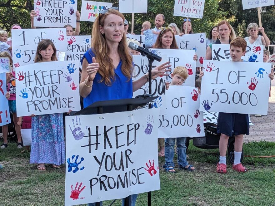 Rachel Brady is a mother of four who organized a rally outside the legislature July 31 to call on Republican lawmakers to clear the waitlist for Opportunity Scholarship vouchers.