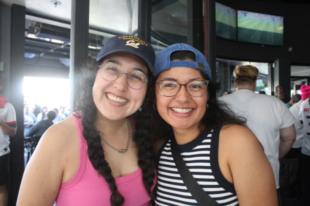 (L-R) Andrea Ambriz and Esmeralda Garcia-Orozco, from Long Beach, at...