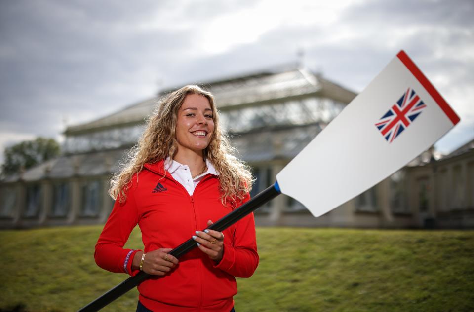 LONDON, ENGLAND - JUNE 05: Eve Stewart of Team GB poses during the Team GB Paris 2024 Olympic Games rowing squad announcement at Kew Gardens on June 05, 2024 in London, England.