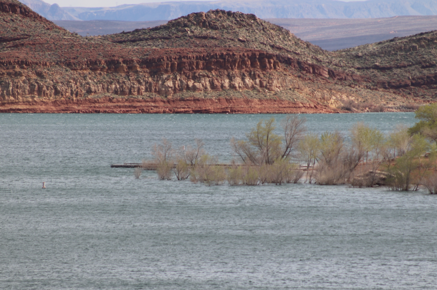 This photo shows Quail Creek Reservoir during a period of high-water capacity at Quail State Park, Utah on March 13, 2024.