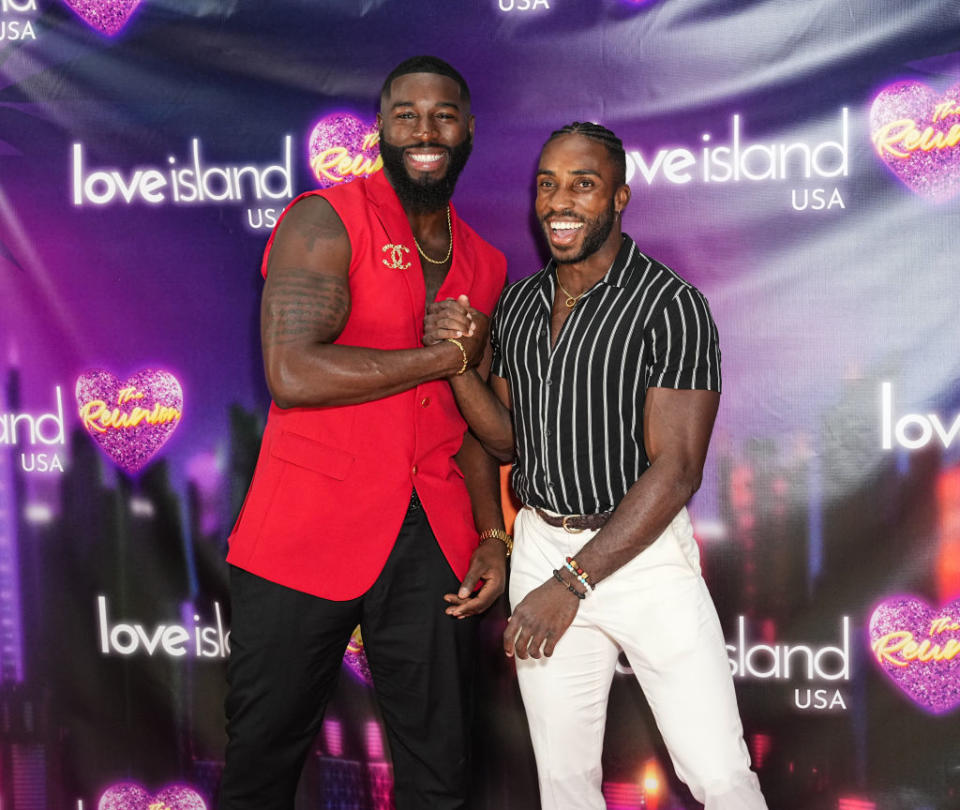 Coye Simmons and Nigel Okafor attend the “Love Island USA: The Reunion” photo call at Chelsea Studios on August 14, 2024 in New York City. (Photo by John Nacion/Getty Images)