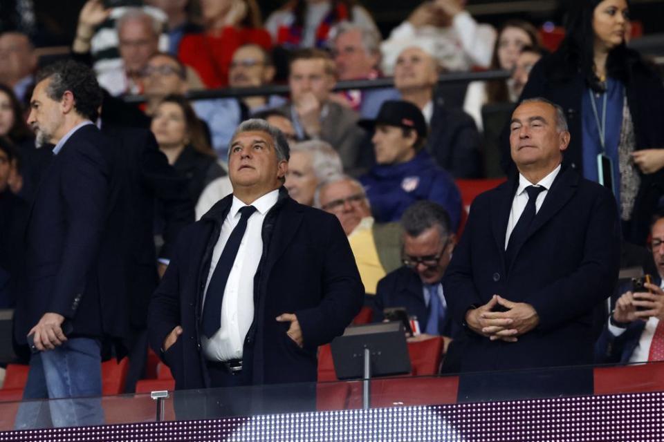 Barcelona president Joan Laporta is fine with the idea of playing abroad. (Photo by OSCAR DEL POZO/AFP via Getty Images)