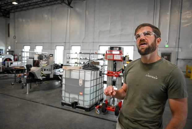 Co-founder and CEO Toby Kraus speaks on the production floor at Lightship in Broomfield, Colorado on Monday, June 24, 2024. (Photo by AAron Ontiveroz/The Denver Post)