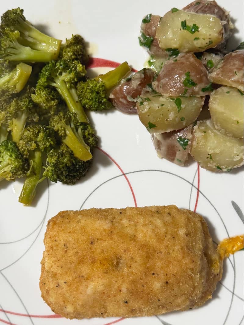 Chicken Kiev Roll-Ups with Parsley Potatoes and Broccoli